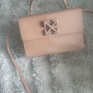 Off-White Patent Leather Crossbody Bag in Light Beige